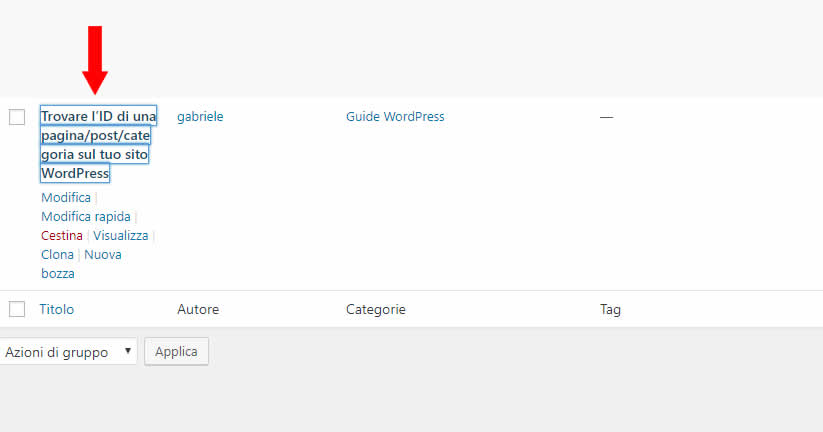 trovare l’id di una pagina/post/categoria sul tuo sito wordpress figura 1