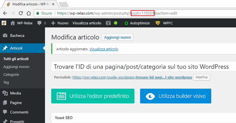 trovare l’id di una pagina/post/categoria sul tuo sito wordpress figura 2