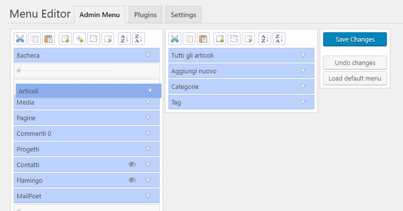 ordinare le voci di menù nel backend di un sito wordpress figura 1